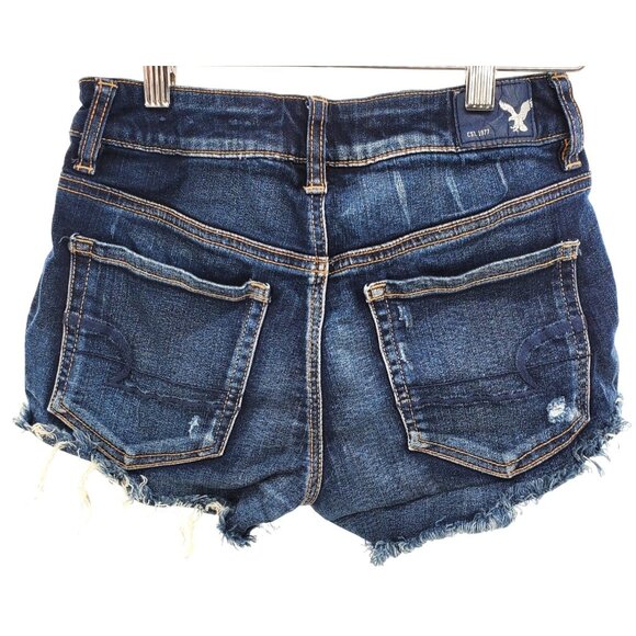 American Eagle XS Denim High-Rise Festival Distressed Frayed Cut-off Jean Shorts - Picture 3 of 9
